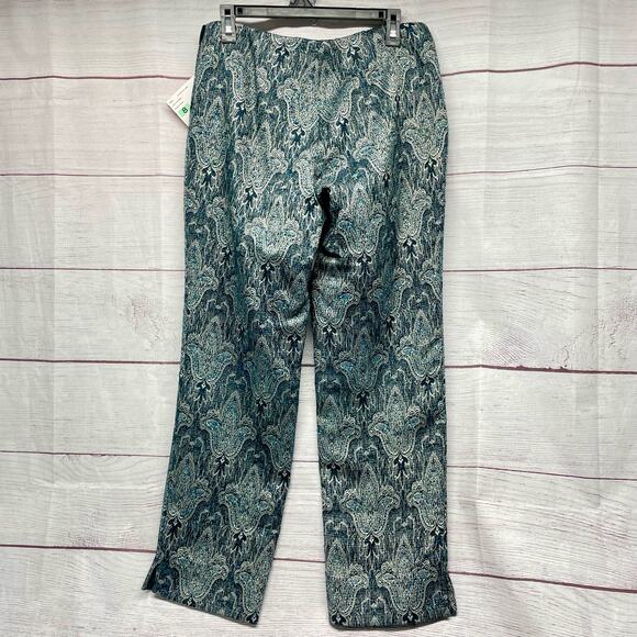 Oscar de la Renta Green Metallic Silver Woven Paisley Pattern pants size 8 NWT - Picture 8 of 14